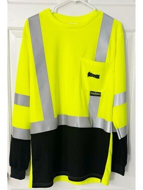 Mens Radians Long Sleeve Neon Yellow Reflective Safety Work Shirt, Sz Large